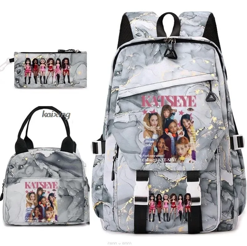 nouveaux sacs à dos katseye à imprimé amusant, 3 pièces/ensemble, sac d'école pour étudiants, sac de voyage pour adolescents, filles et garçons, sacs à lunch, sac à dos