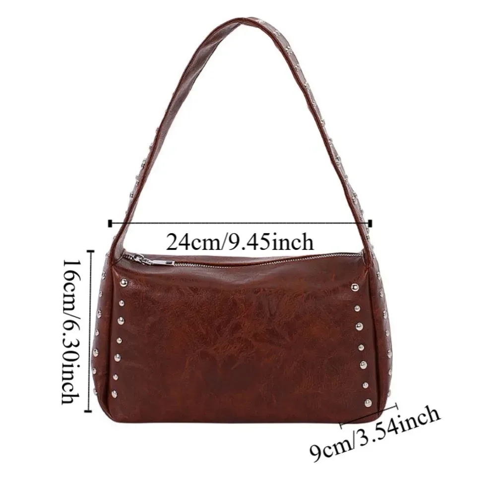 sac à main tendance style spicy girl, rétro à rivets, sac carré décontracté, sac d'épaule français couleur unie pour le quotidien