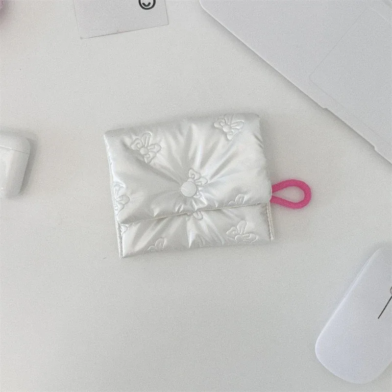 porte-monnaie à motif de nœud argenté pour femme, portefeuille pour écouteurs, pochette à fermeture éclair, trousse à cosmétiques en poudre, prédire