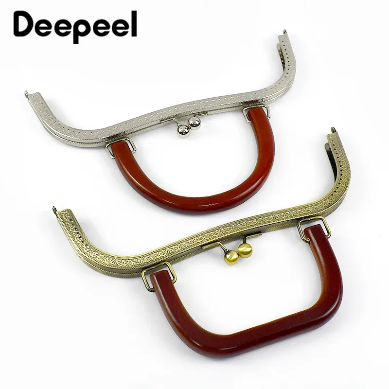 Deepeel-Cadre de sac à main en métal, poignée de sac en bois, fermoir de baiser, couture rapide, kit de réparation de portefeuille, accessoires de matériel de bricolage, 26cm, 1 pièce