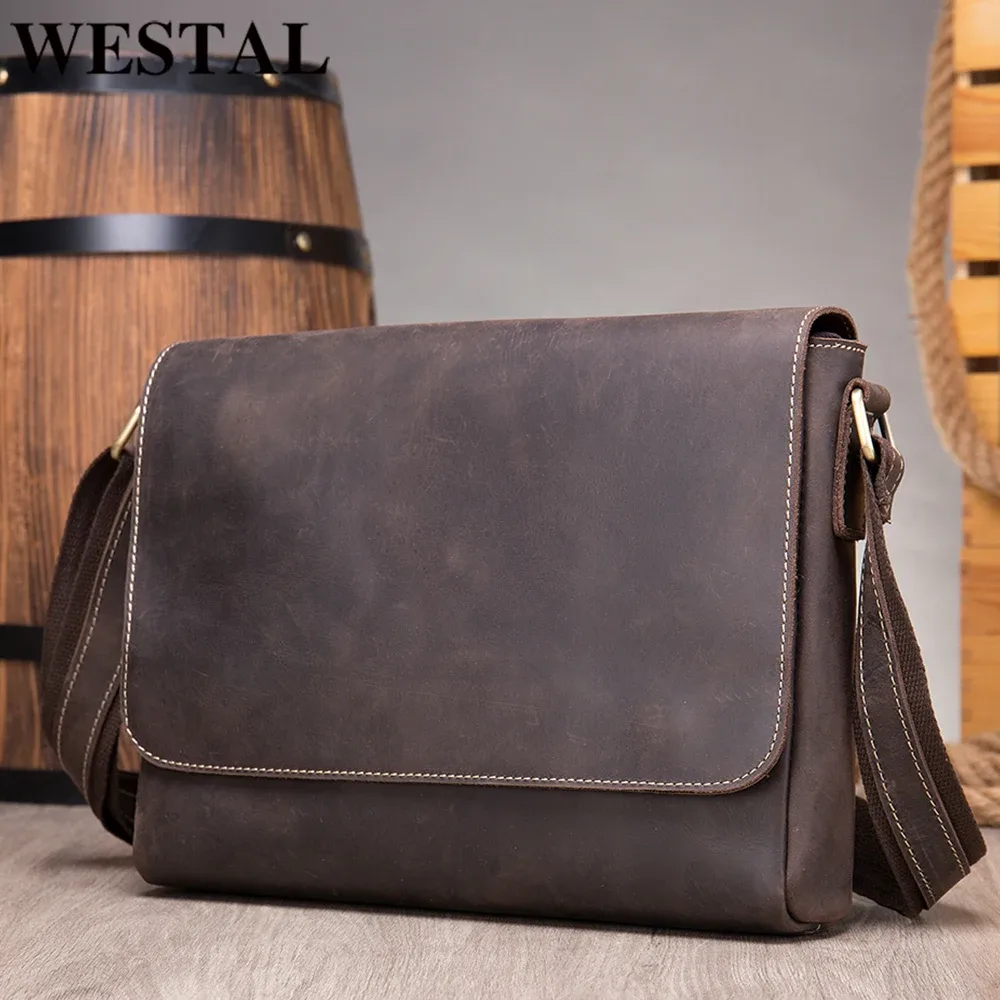 sacs pour ordinateur portable westal 13 pouces en cuir crazy horse, sacoches pour hommes, sacs de bureau pour hommes, sacs à bandoulière, sacs messagers