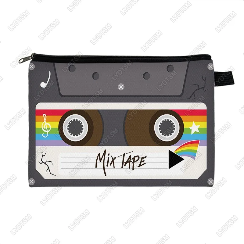 boîte à cassettes années 80 et 90, étui à cosmétiques graphique, cassette de mixage musical, sacs à maquillage pour femmes, sacs de rangement pour rouge à lèvres, trousse de toilette old school
