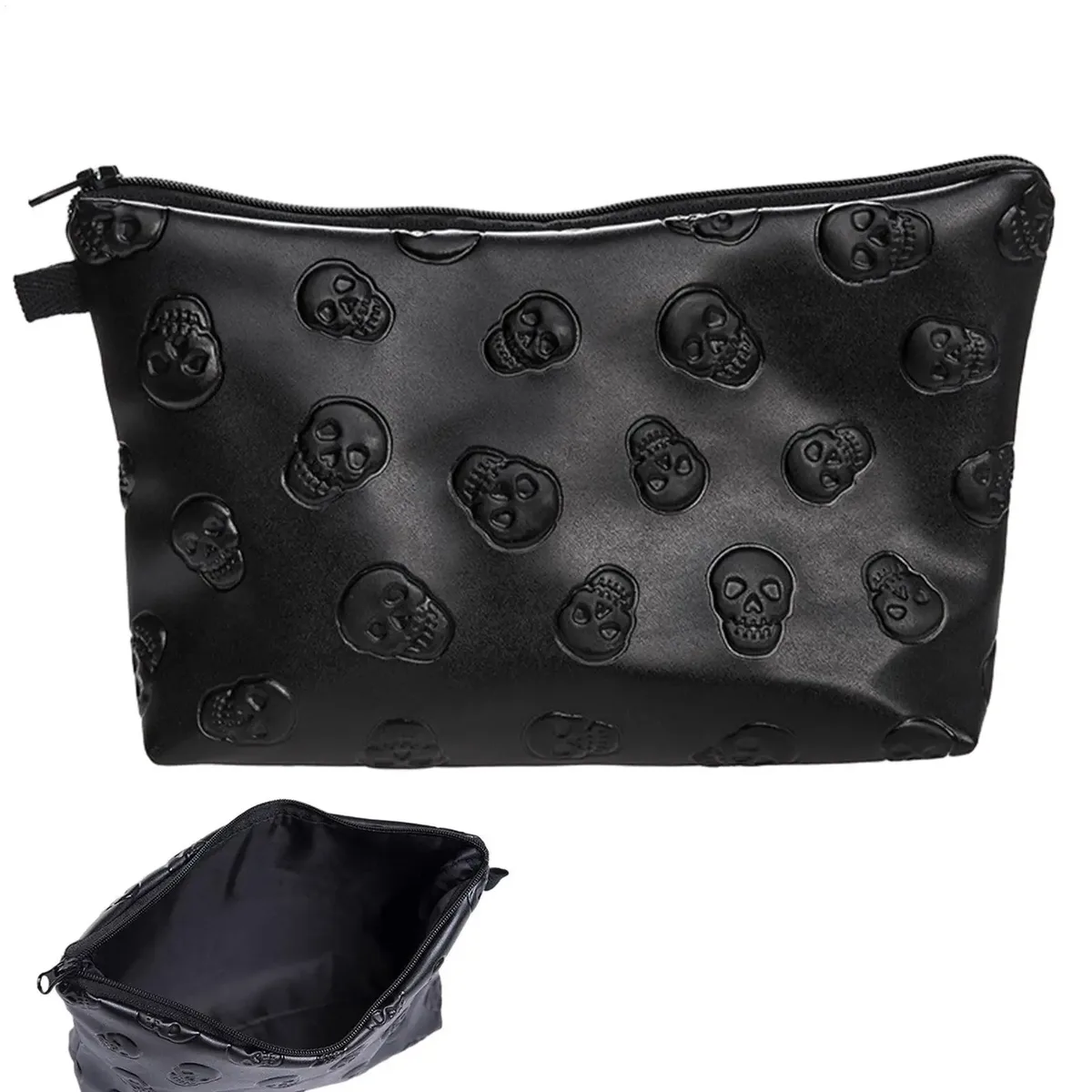 sac à cosmétiques en cuir pu imperméable, 1 pièce, sac de maquillage en cuir pu noir, organisateur de voyage pour cosmétiques, trousse de toilette