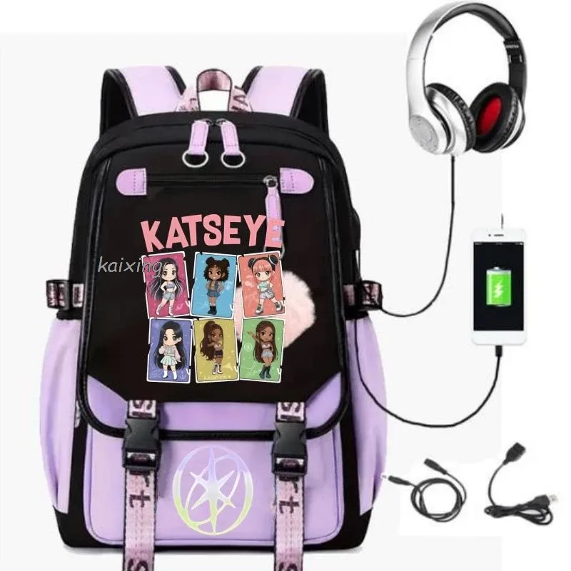 kawaii chaud katseye drôle impression sacs à dos doux capacité étudiant cartable collège étudiant patchwork ordinateur portable simple mochilas