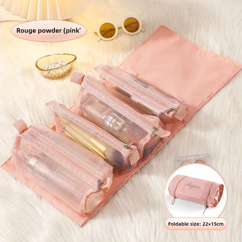 trousse de maquillage quatre-en-un amovible, trousse de voyage pliable multifonctionnelle et simple pour femmes, rangement de cosmétiques et de produits de toilette