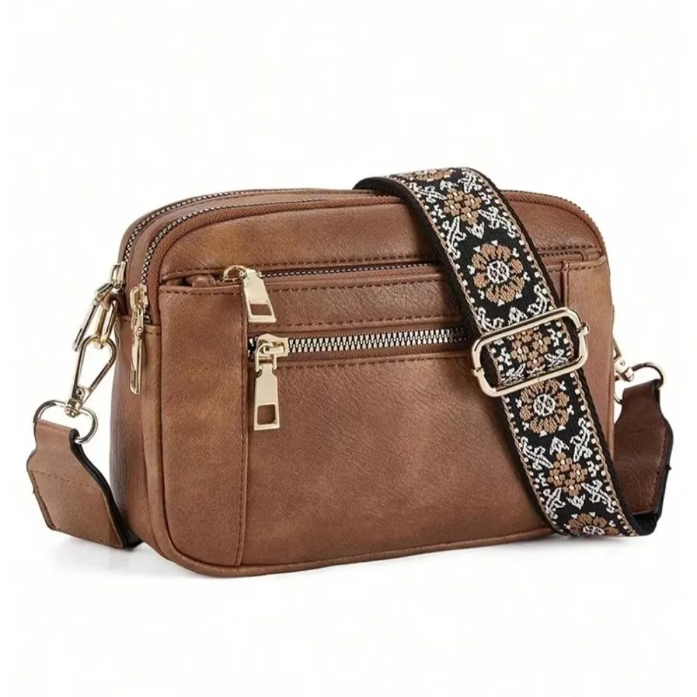 sac à bandoulière multifonctionnel rétro, fermeture éclair, sangle réglable, petit sac carré