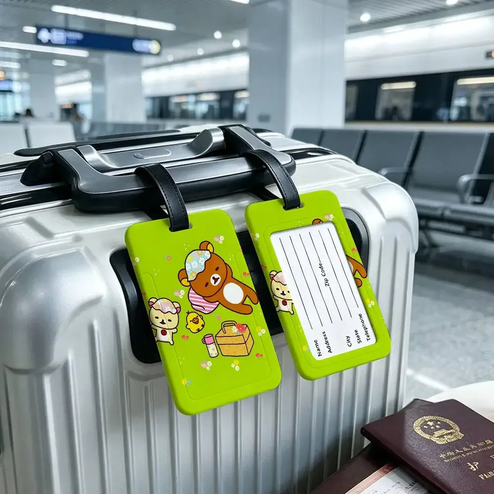 étiquette de bagage légère anti-perte en pvc kwaii cute p-rilakkumas bear avec pochette amovible pour carte d'information, accessoire de voyage pour sac à dos