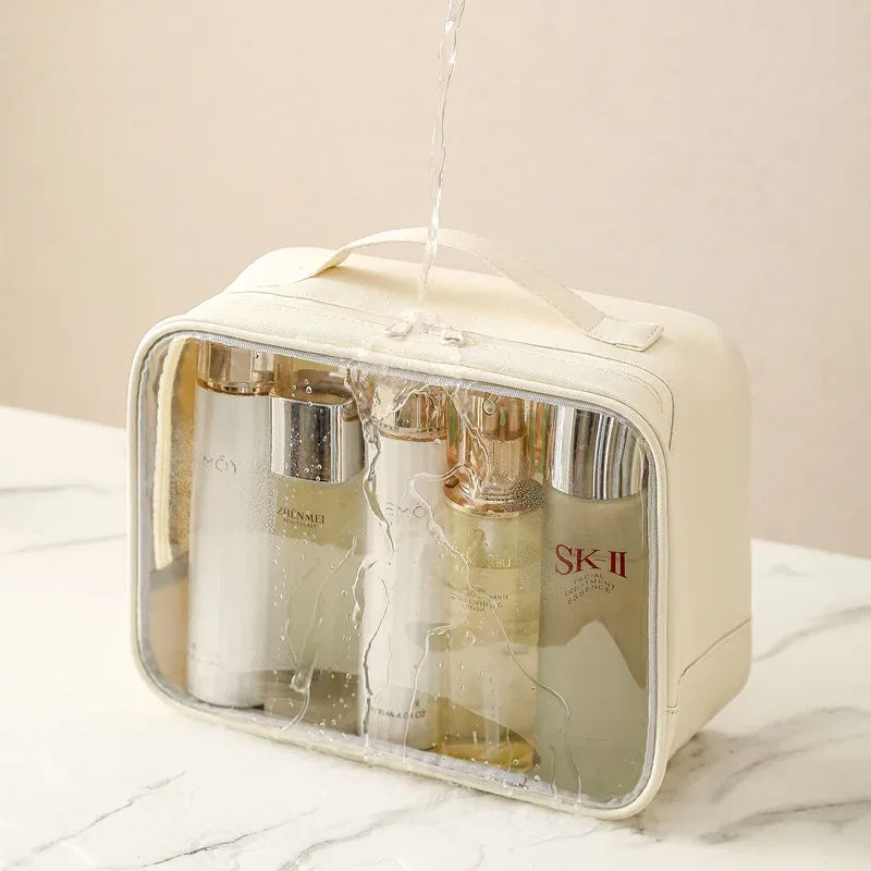 sac cosmétique transparent pour femmes, organiseur de maquillage en pvc transparent avec fermeture éclair, étui de rangement portable pour articles de toilette de voyage