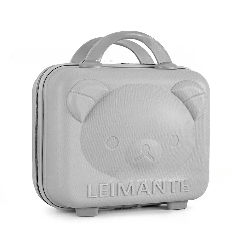 trousse de maquillage tête d'ours, boîte à mot de passe pp, valise de 14 pouces, bagage de dessin animé, cadeau de compagnon de mariage, rangement portable, étui de voyage