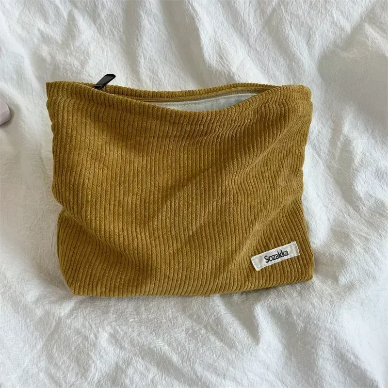 sac à cosmétiques en velours côtelé pour femmes, grande capacité, organisateur de rangement de maquillage, pochette à fermeture éclair