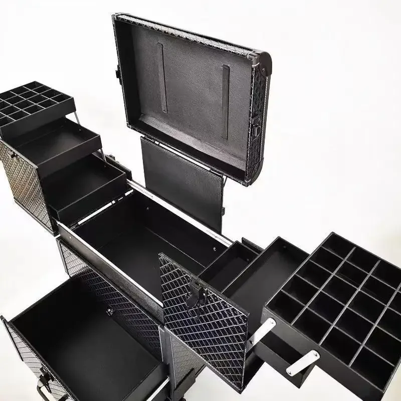 valise de rangement portable multi-couches pour artistes, outils de beauté, ongles et tatouages, organisateur de maquillage à roulettes, grande capacité, valise de maquillage professionnelle.