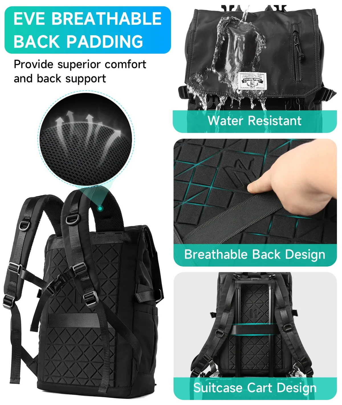 moyyi 3 en 1 sac à dos pour ordinateur portable extensible hommes femmes grand rouleau haut voyage sac à dos étanche sport de plein air rabat randonnée sac à dos
