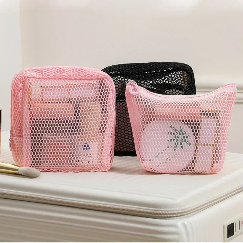 petit sac de maquillage en maille pour femmes, pochette carrée transparente et légère, organisateur de cosmétiques de voyage pour rouge à lèvres et étui à coussin