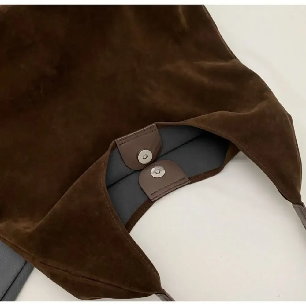 sac à bandoulière en daim de grande capacité, sac seau vintage pour femmes, couleur unie, simple et polyvalent, automne et hiver