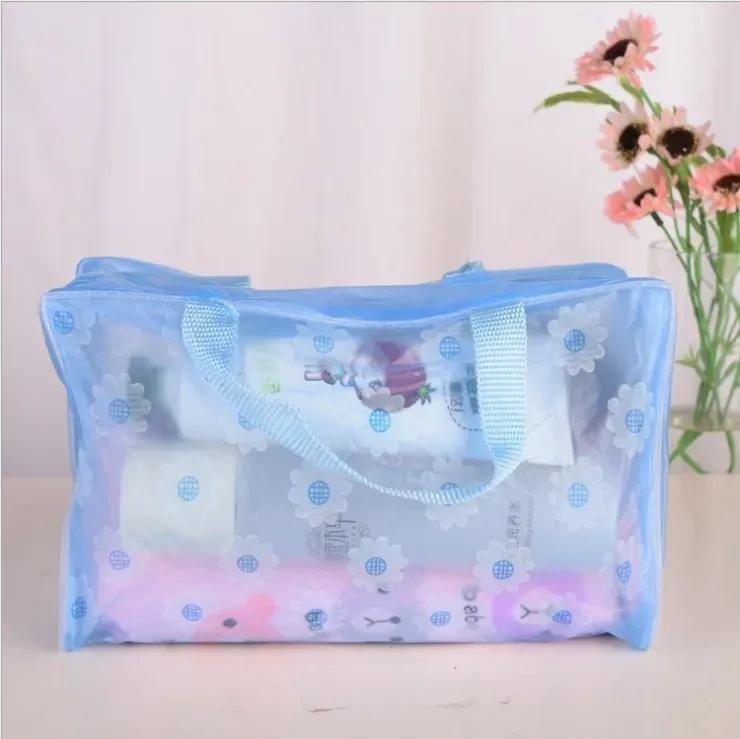 sacs de maquillage portables transparents en pvc, sac à cosmétiques étanche à fleurs pour femmes, sac de rangement de toilette de voyage, pochettes de rangement de douche