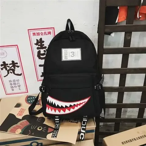 grands sacs à dos tendance pour filles et garçons, sacs à dos d'école imperméables noirs, sacs de voyage pour femmes avec imprimé requin, mochilas escolares