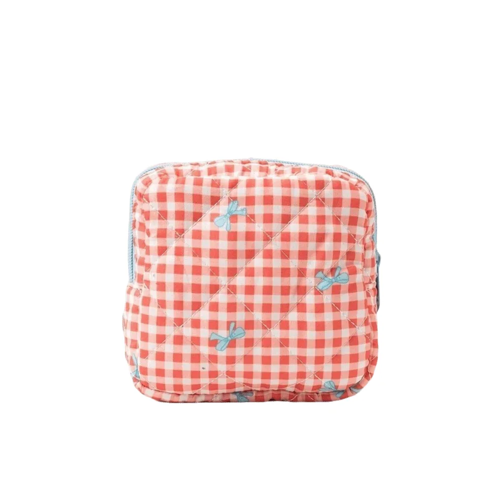 sac de rangement pour serviettes hygiéniques à motif à carreaux, sac cosmétique multifonctionnel, mini sac de voyage matelassé portable pour maquillage.