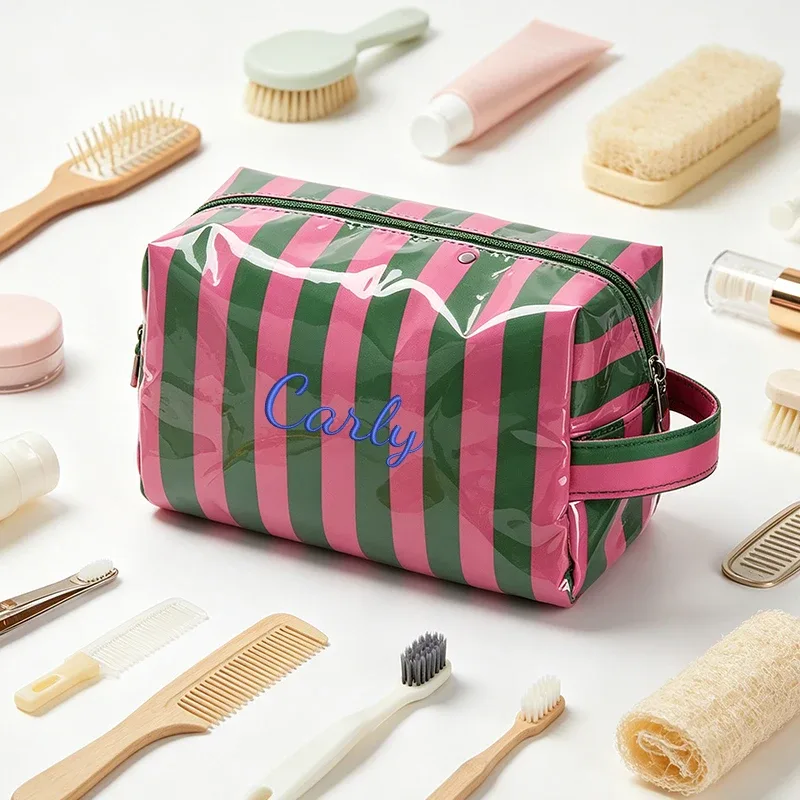 broderie personnalisée/style standard 2 options, sac à main rayé, trousse de maquillage, saison rentrée scolaire, cadeau!