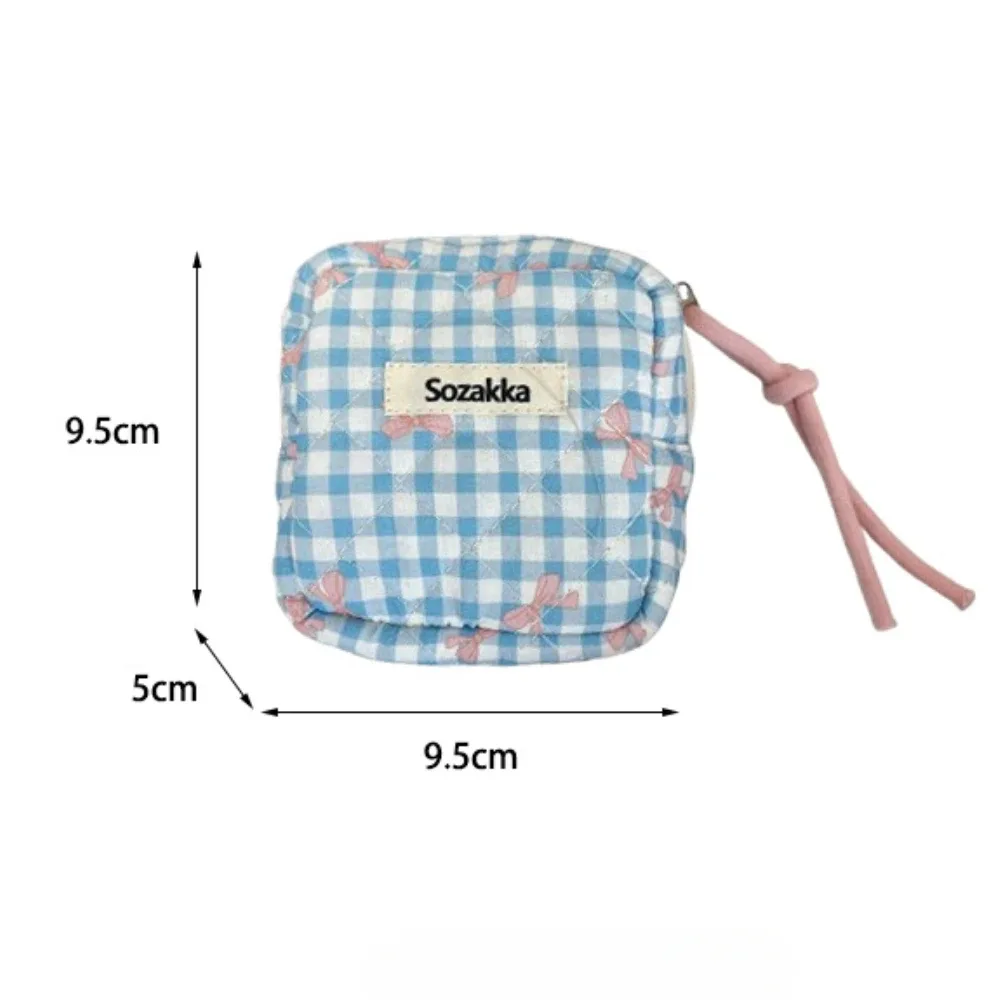 mini sac cosmétique carré à carreaux mignon pour femmes, écouteurs portables, rouge à lèvres, serviettes hygiéniques, stockage de poudres, petits sacs de maquillage à fermeture éclair