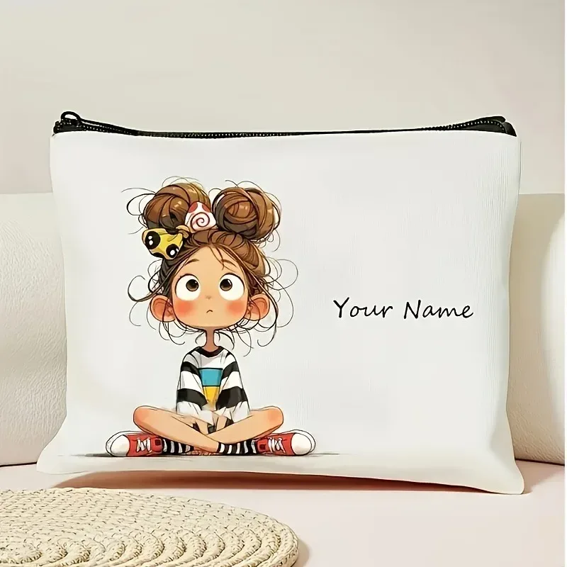 sac de maquillage personnalisé avec motif de fille vintage mignon, sac à main, trousse de toilette, trousse à crayons, cadeau de vacances, trousse à cosmétiques