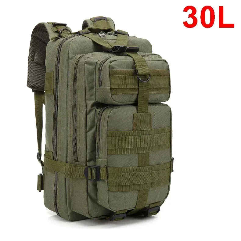 sac dos polyester olive bandes noires compartiments fermetures éclair sangles ajustables survie plein air trekkings chasse hommes