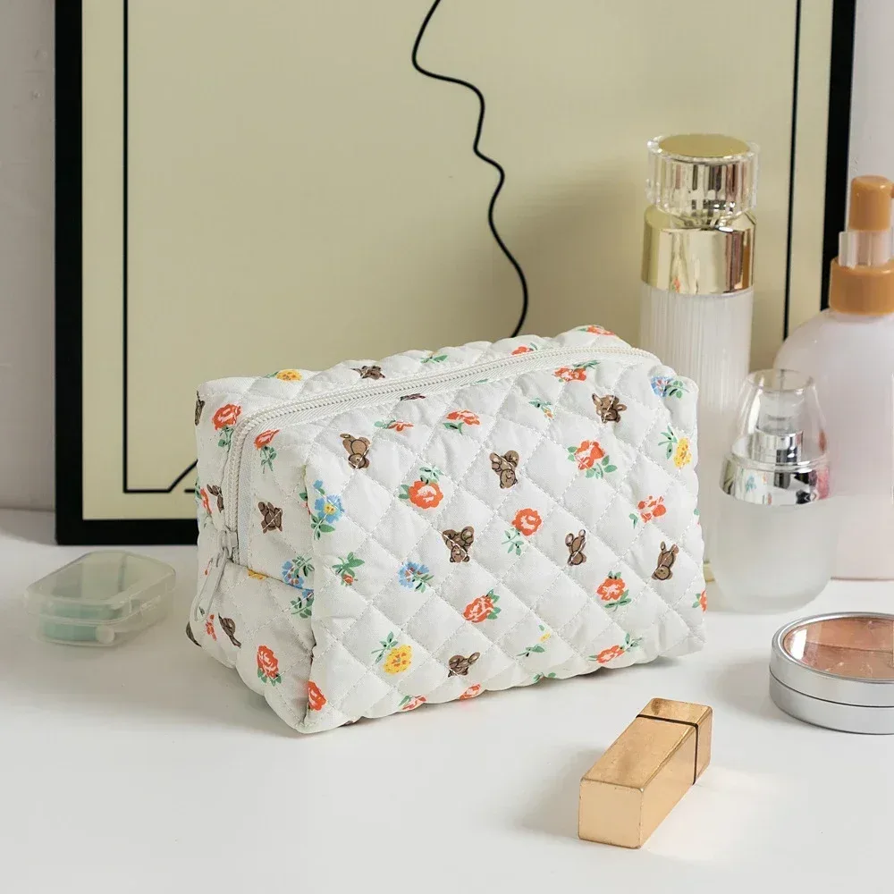 trousse de maquillage à imprimé floral pour femme, trousse de rangement pour rouge à lèvres, trousse à cosmétiques, trousse de beauté, trousse de voyage pour poudres de maquillage, trousse de toilette