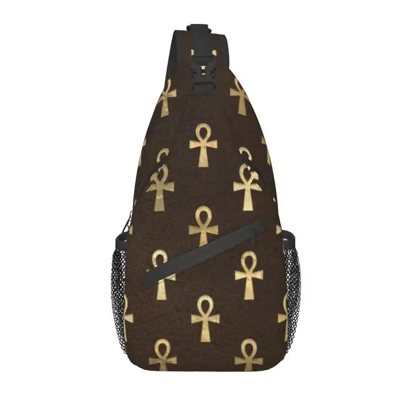 cool prairie gold pharaoh egyptian king tut sling crossbody sac à dos pour homme, hiéroglyphique égyptien initié, sacs de poitrine pour la randonnée