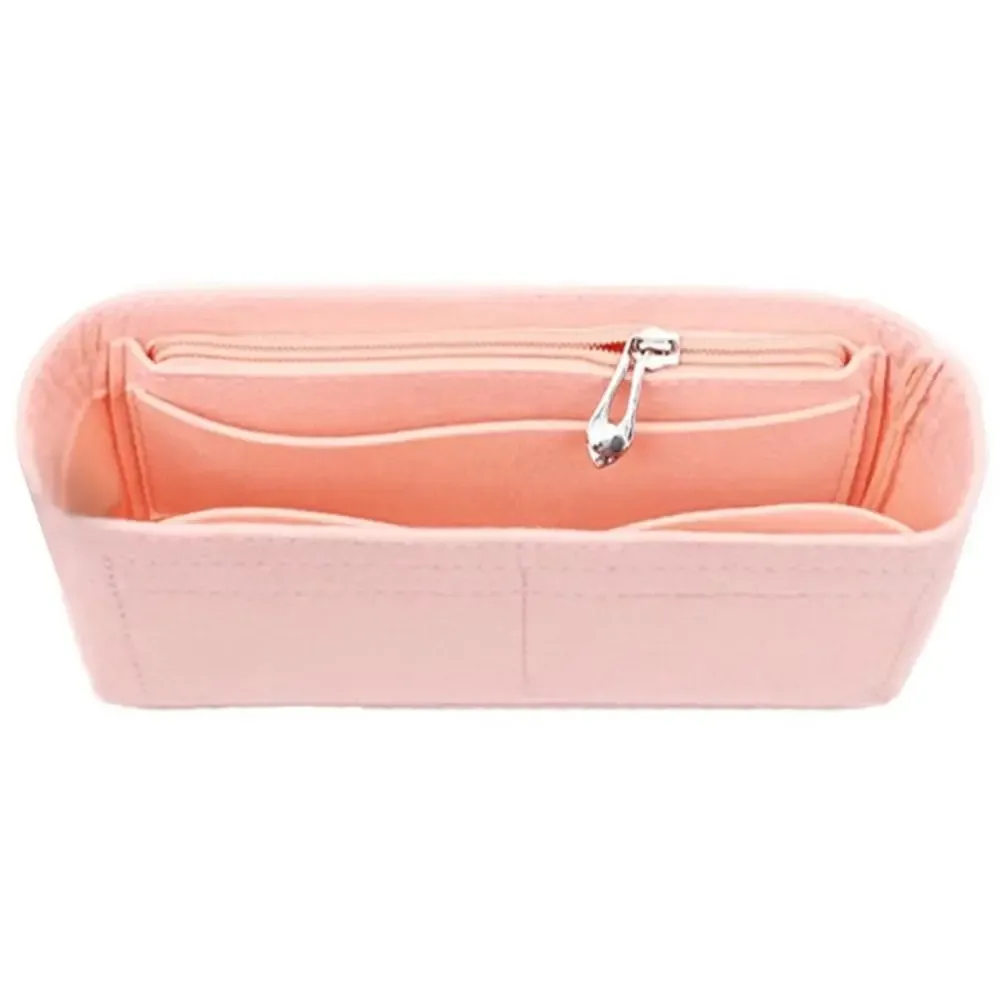 organisateur voyage tissu feutre transparent multi-poches beige rose marron cosmétiques maquillage transport fournitures école