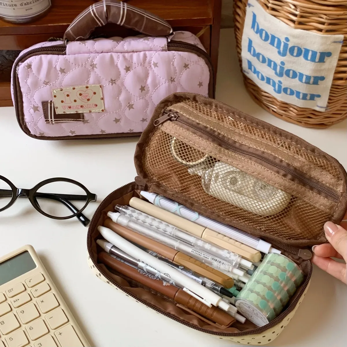sac à crayons de style japonais mignon, tendance, grande capacité, trousse de maquillage pour les filles d'école, esthétique kawaii, organisateur de papeterie