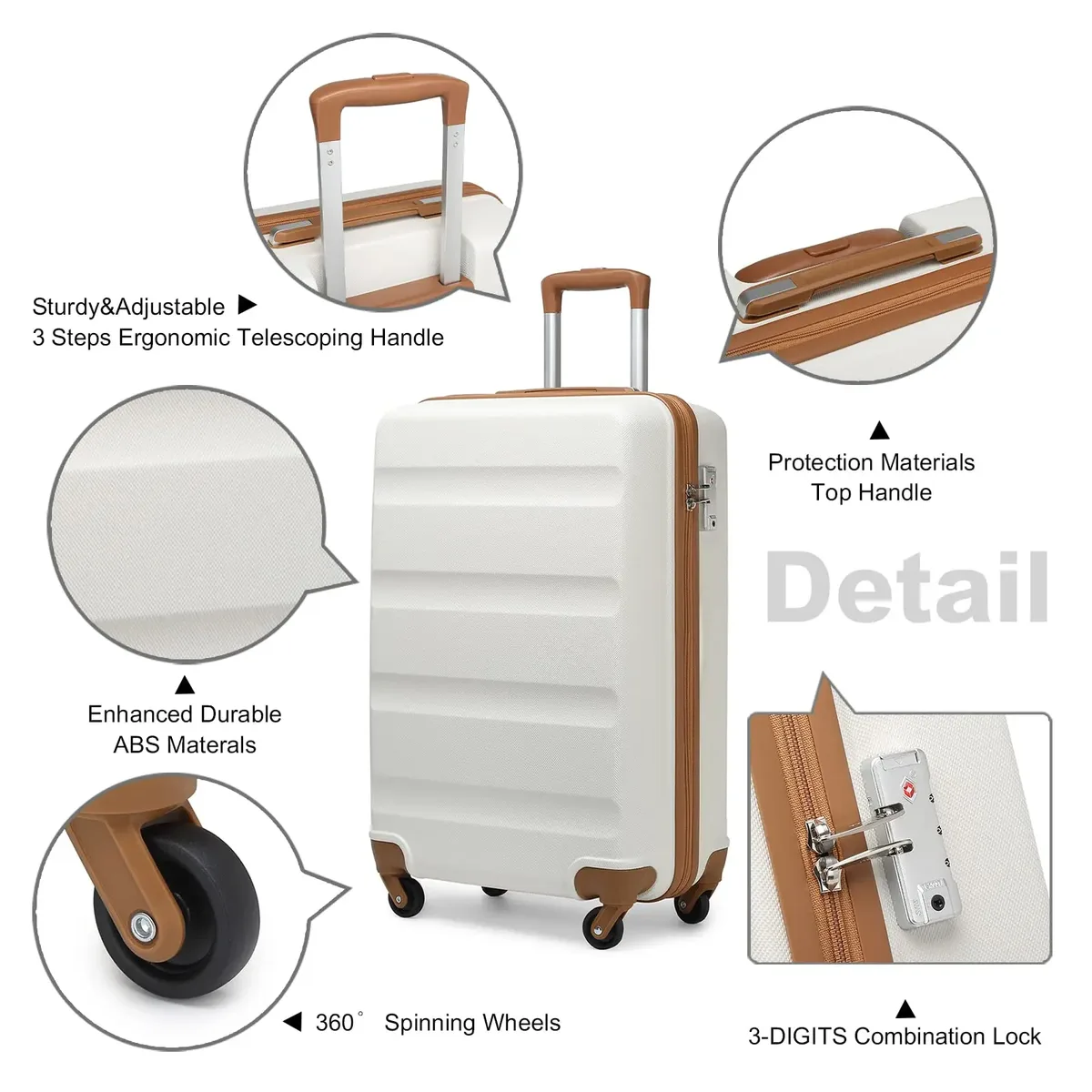 valise kono valise trolley légère et rigide avec 4 roues jumeaux et serrure tsa matériau abs (s m l)