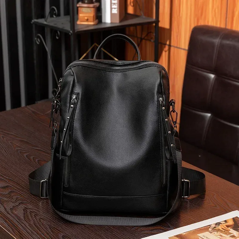sac à dos de marque en cuir véritable pour femmes, nouvelle mode voyage, sacs d'école de haute qualité, sac à bandoulière décontracté, 2023