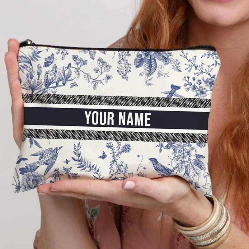 organisateur de cosmétiques de voyage avec nom personnalisé, pochette de rangement pour fournitures de bureau pour femmes, sac de maquillage en toile cadeau personnalisé, trousse à crayons