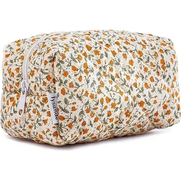 organisateur de rangement, sac de maquillage matelassé bouffant à fleurs, pochette à cosmétiques imprimée de fleurs, grand sac à cosmétiques de voyage, accessoire de maquillage