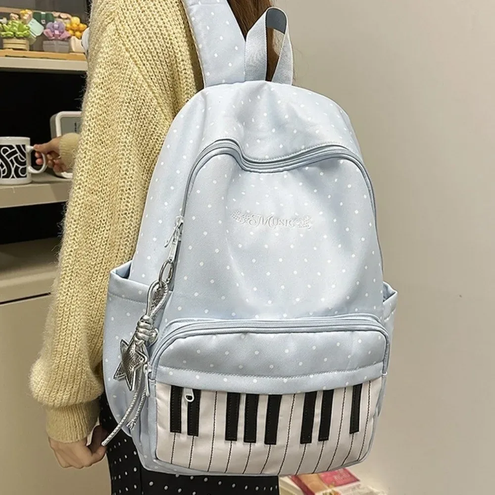 nouveau sac à dos à pois grande capacité, multifonctionnel et léger, motif clavier de piano, noir, pour femmes