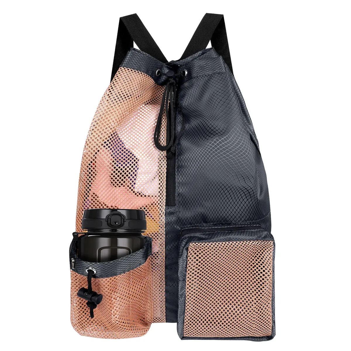 sac de bain en maille avec cordon de serrage, sac à dos de plage polyvalent avec poche humide pour la natation, la salle de sport et l'équipement d'entraînement
