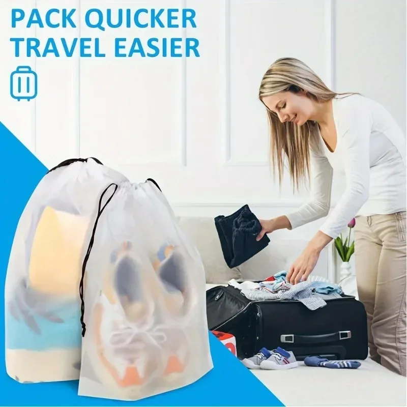 sac de rangement écologique portable pour chaussures, avec cordon de serrage, pour articles divers, sac de maquillage de voyage, sac de rangement en plastique transparent imperméable, 3/5/10/pcs