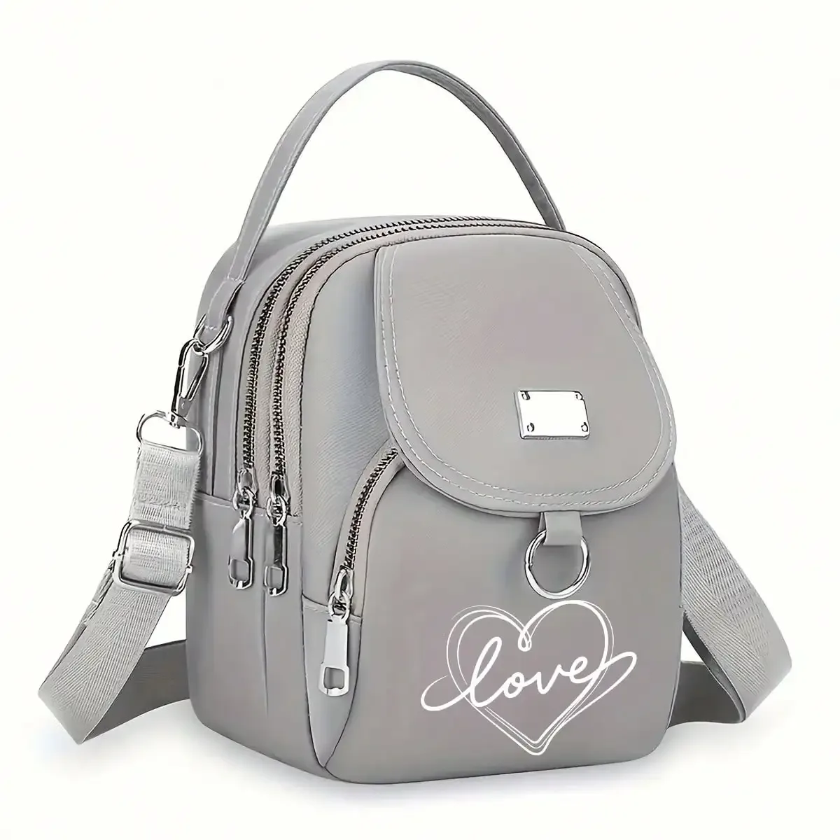 1pc coeur amour imprimé sac à bandoulière femmes décontracté mini sac à bandoulière réglable bonne capacité petit sac à main filles sac à bandoulière