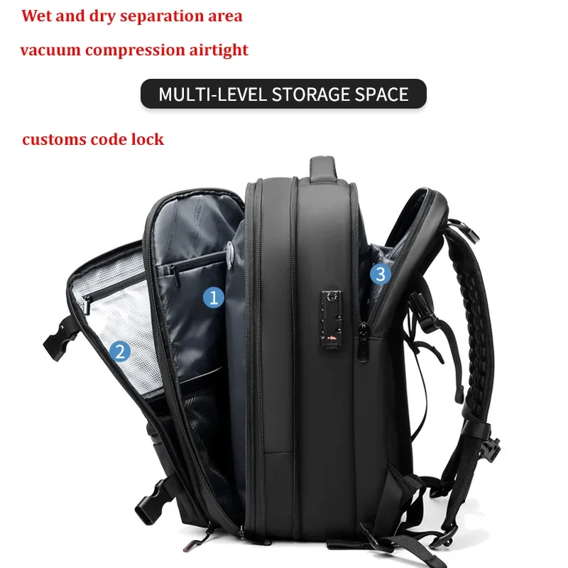 sac à dos de voyage pour hommes, sac à dos à compression sous vide pour ordinateur portable de 17 pouces, sac à dos d'affaires de grande capacité, sac à dos d'école extensible pour randonnée