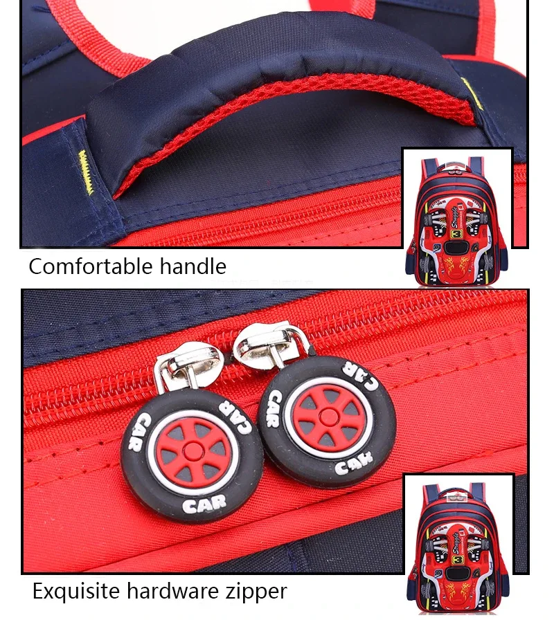 sac à dos de voiture 3d léger et étanche, sac à dos préscolaire pour enfants de la maternelle, pour jeunes garçons et filles, cartable primaire rouge bleu