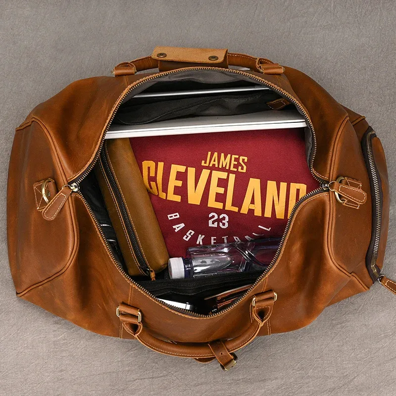 sac de voyage en cuir de vachette de haute qualité pour homme, sac de week-end en cuir véritable pour homme, sacs à main en cuir de vachette véritable pour les voyages et les activités de plein air