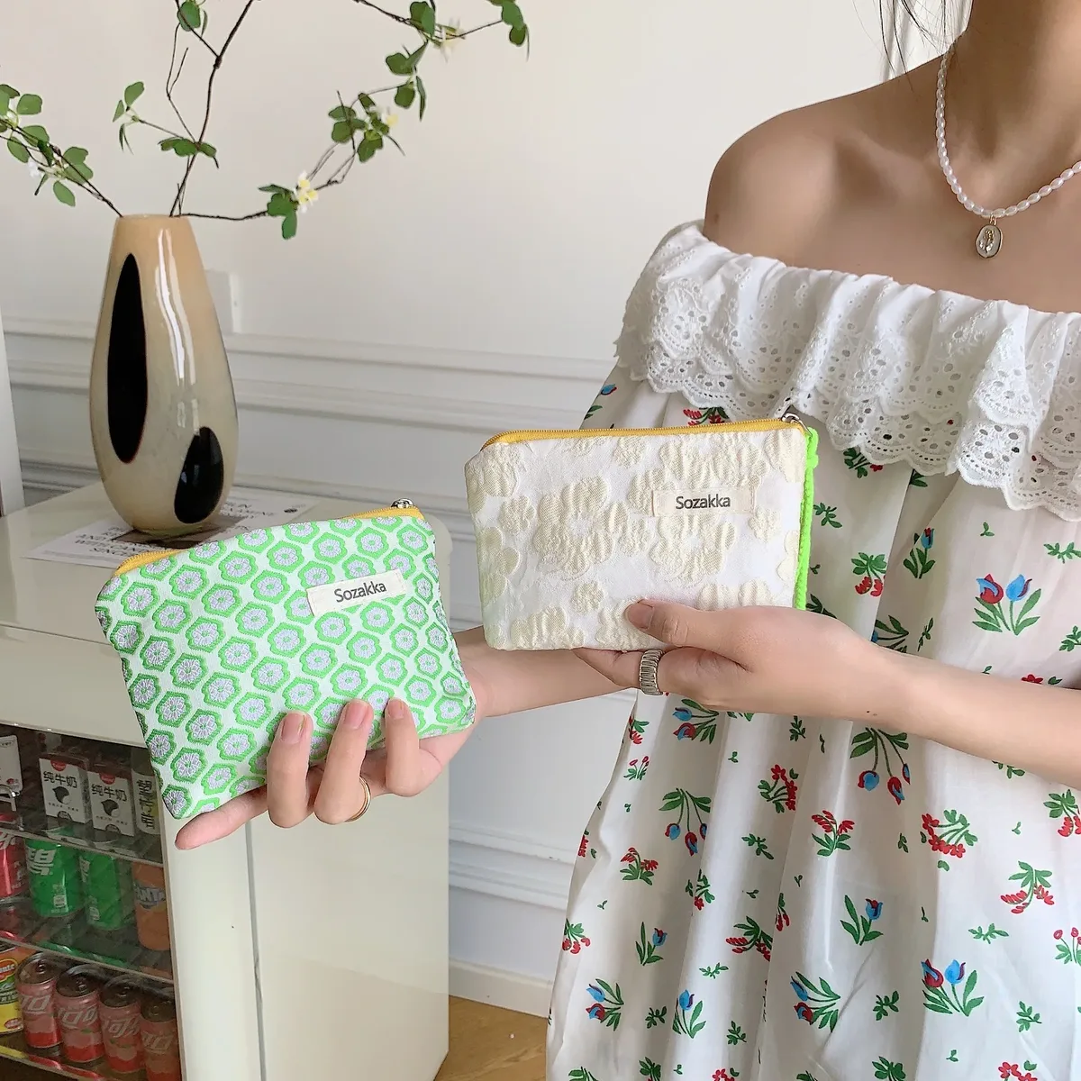 sac de rangement floral kawaii pour femmes, sac à main de voyage, sac à cosmétiques, sac à rouge à lèvres, porte-monnaie, sacs à main de maquillage mignons, portefeuille, étuis à crayons, sac en poudre