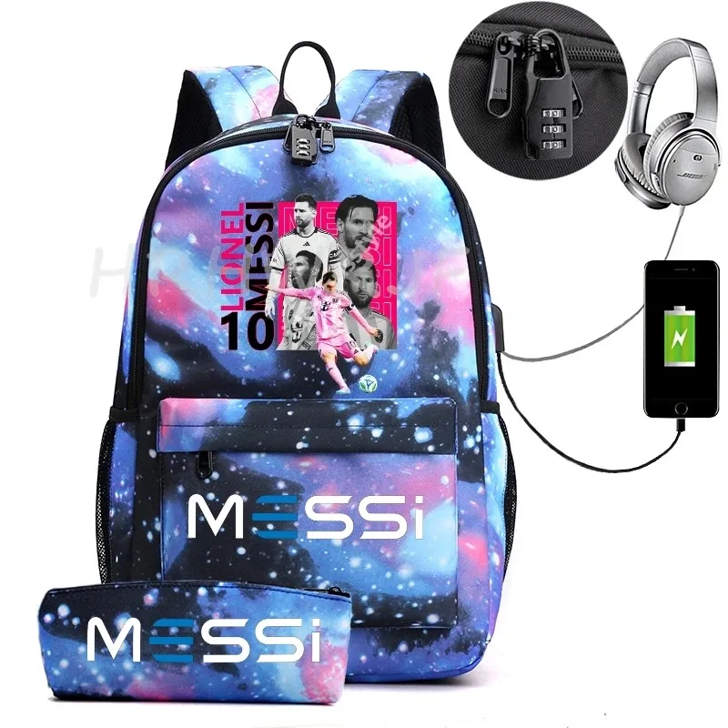 sac à dos de sport messi camouflage pour femmes et hommes, sac à dos pour ordinateur portable pour adolescents, étudiants, sac à dos orthopédique de voyage avec trousse à crayons 2 pièces