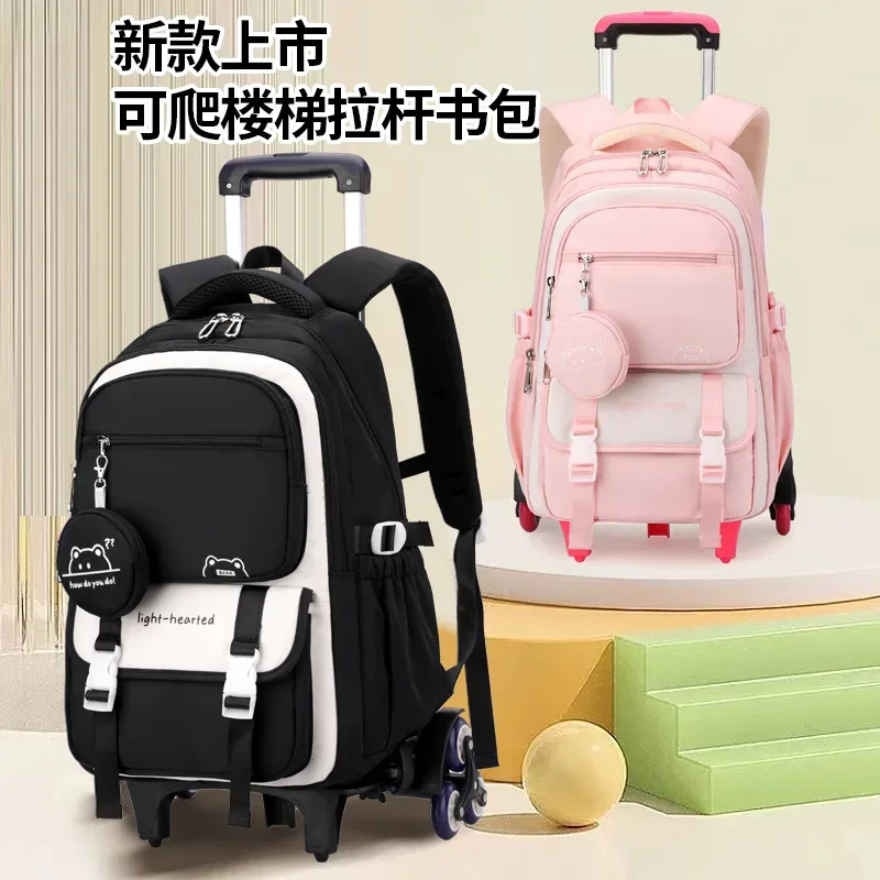 sacs à dos roulants coréens pour filles, sac à dos d'école à roulettes pour filles, sac à dos de bagages sur roulettes pour enfants, sacs d'école à roulettes