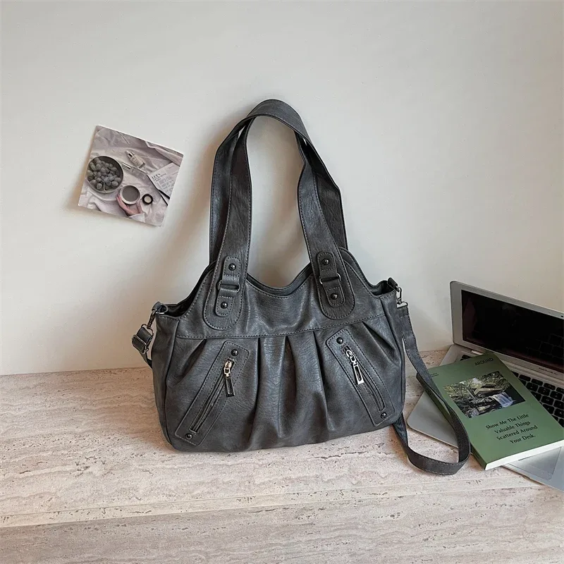 sac hobo vintage en cuir souple pour femme, grande capacité, sac fourre-tout décontracté, tendance 2026, sacs à bandoulière et sacs croisés pour le travail et les voyages