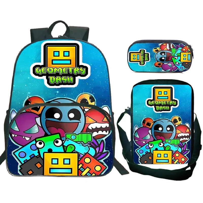 sac dos nylon design dessin animé motif geometry dash couleur multicolore format 20 35 litres usage école voyage
