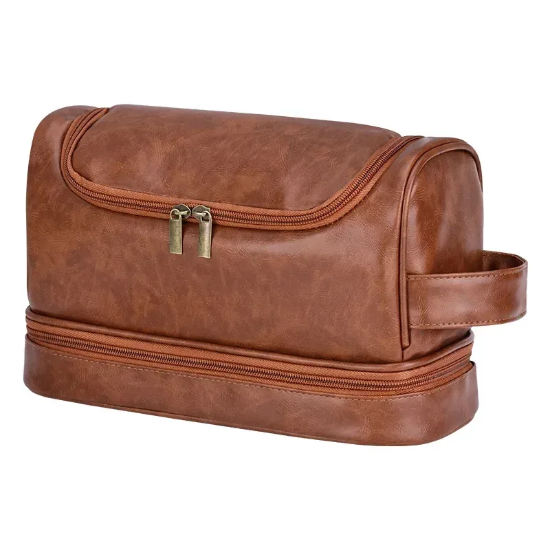nouvelle trousse de maquillage suspendue 2026, grande capacité, en cuir pu, trousse de toilette double couche, trousse de cosmétiques pour hommes, organisateur d'essentiels de voyage