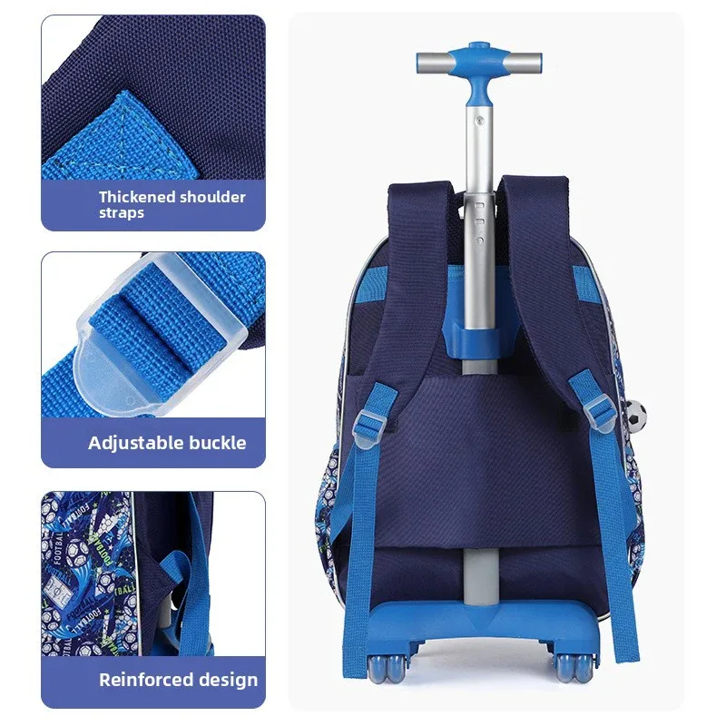 valise sacdos polyester motiffootball chaussuressport bleu roulettes facilitetransport setecolier crayoncase lunchbox thèmefootball usagevoyage scolaire