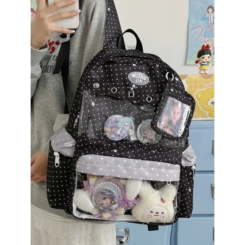 sac à dos très stylé pour les filles du collège, grande capacité, sac à dos à pois et imprimé étoiles pour les lycéennes