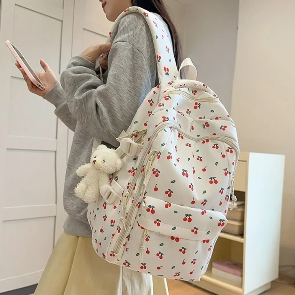 Sac à dos grande capacité à imprimé floral, multi-poches, motif nœud épaissi, léger et durable, pour l'école primaire