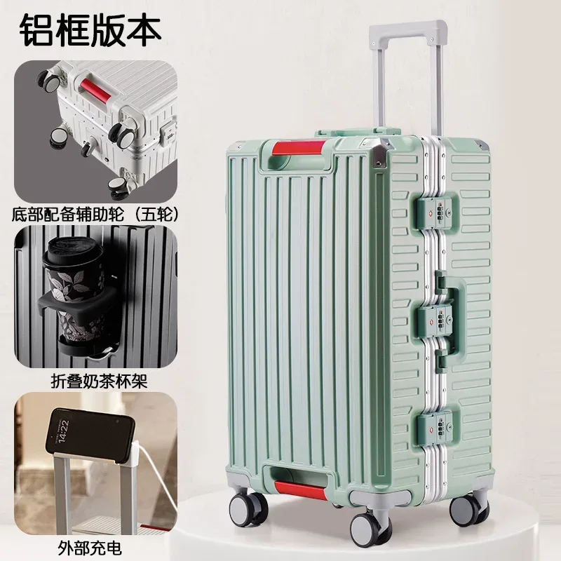 valises de voyage multifonctions à cinq roues, cadre en aluminium, grande taille 22-28 pouces, fendues 3:7
